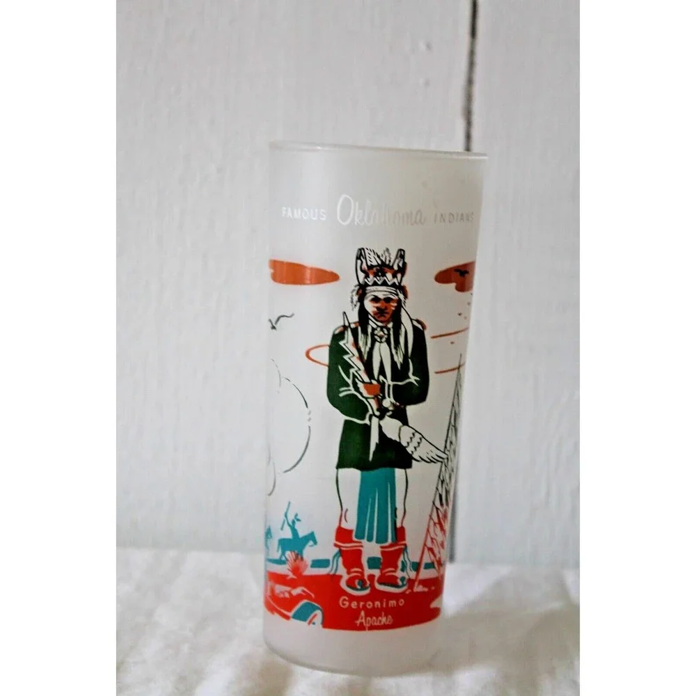 Knox Oil Famous Oklahoma Indians Geronimo Apachie Blue Eagle Frosted Glass 6